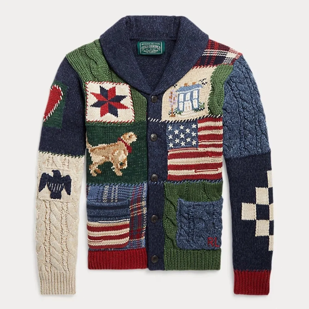NWT! Ralph Lauren Patchwork Cotton-Blend Shawl Cardigan Boys size 4/5